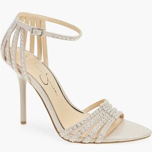 Jessica Simpson Beige Strappy Heels with Rhinestones